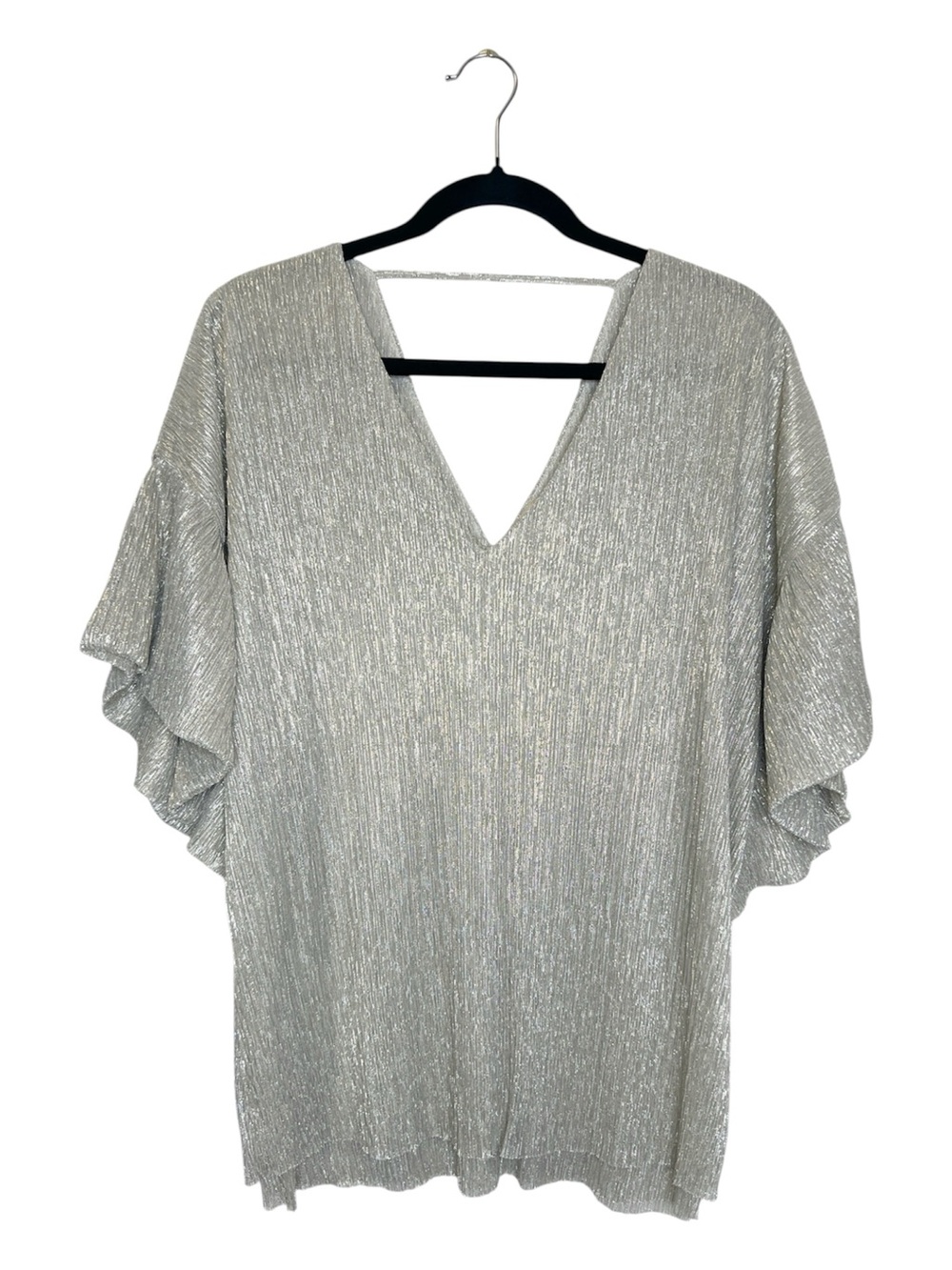 Vanessa Virginia Anthropologie Metallic Flutter Sleeve Flowy Top size Medium